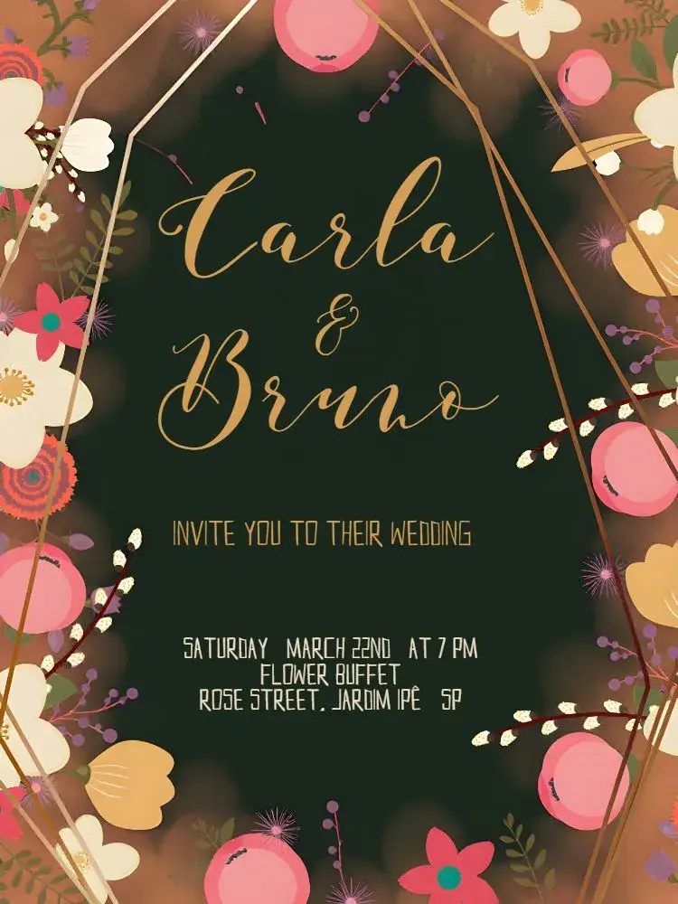 Black Floral Wedding invitation