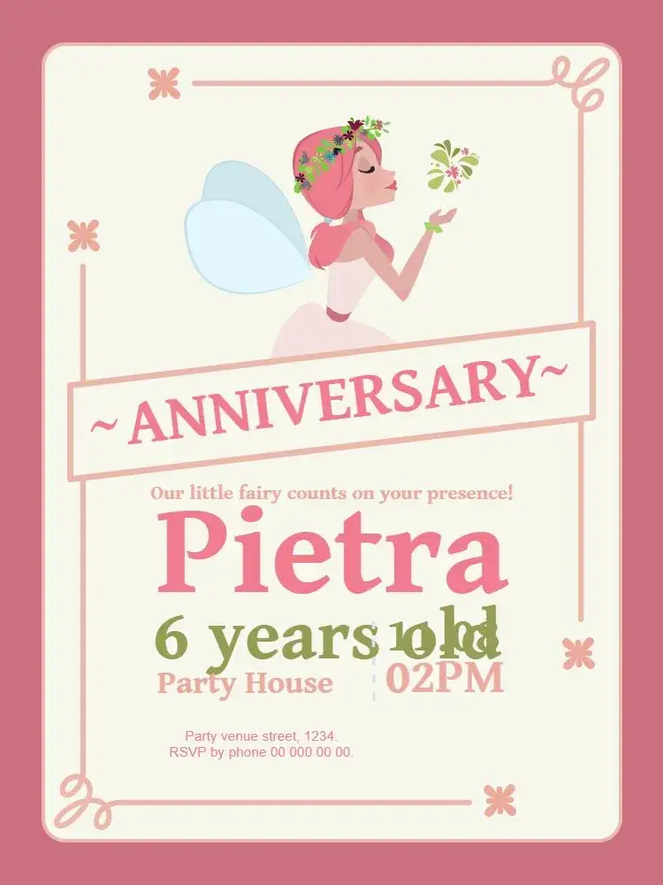 Invitation Fairy Celebration – Kids' Birthday Party theme pink, delicate, floral, magical, elegant