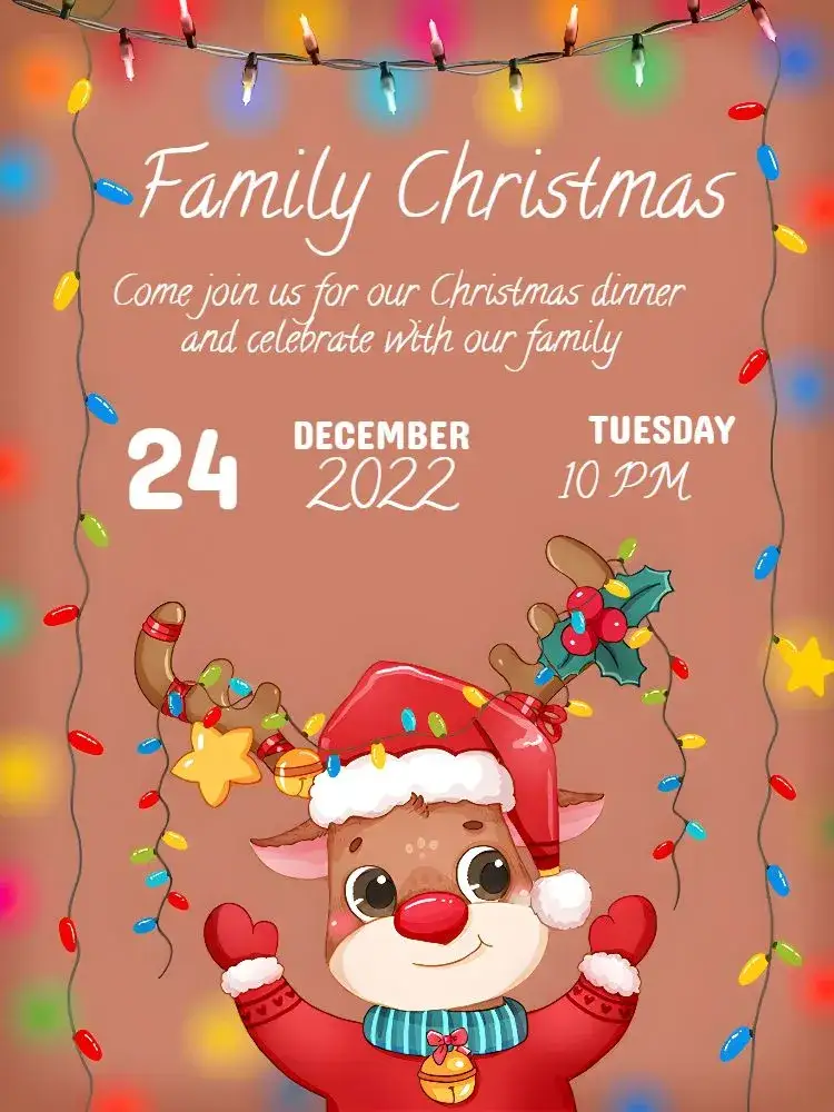 Invitation For Red Christmas Dinner – Kids' Birthday Party theme red, festive, cheerful, Christmas-themed, colorful, thematic