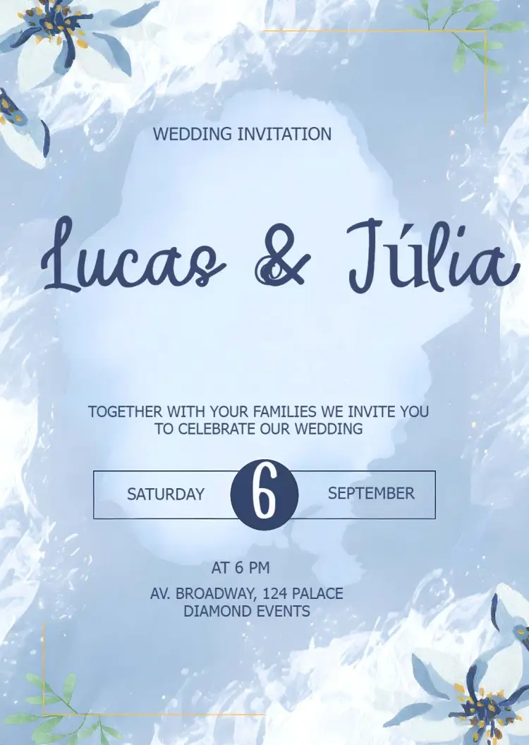 Invite Blue Floral Bride Wedding editable and customizable