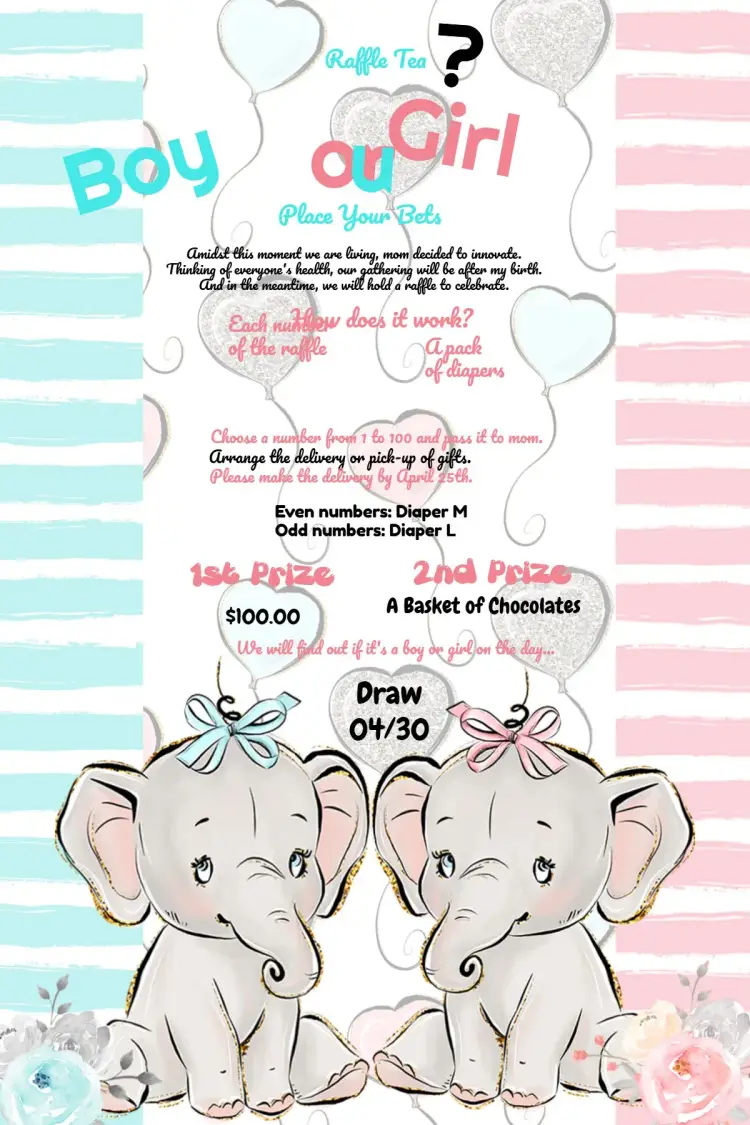 Elephant Pink Gender Reveal Tea Party invitation