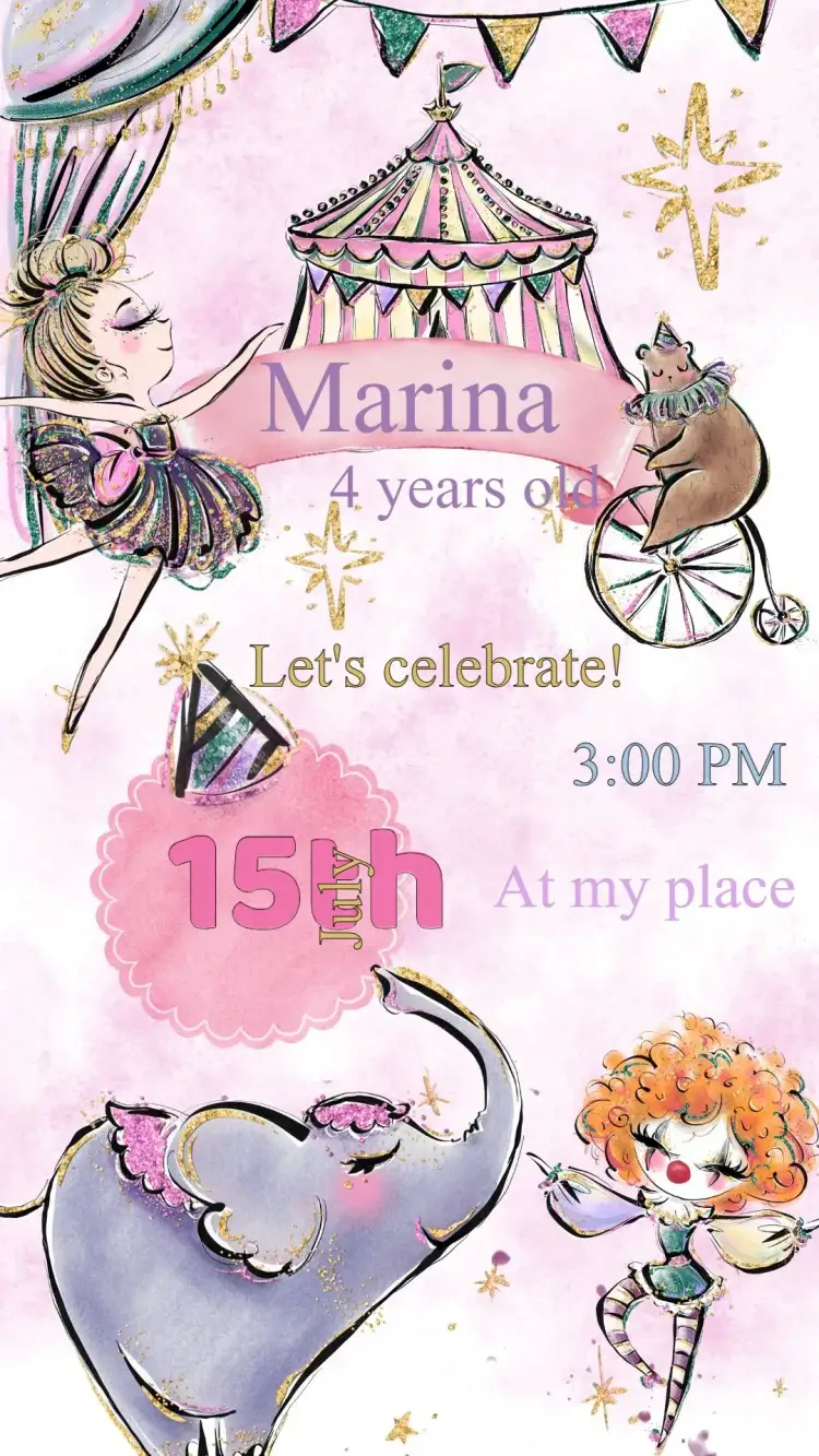 Invitation Vintage Pink Circus Birthday Invitation – Kids' Birthday Party theme pink, vintage, circus, fantasy, sparkle, magical