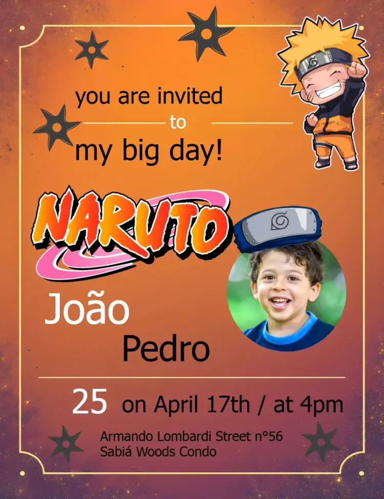 Naruto Chibi With White Photo invitation