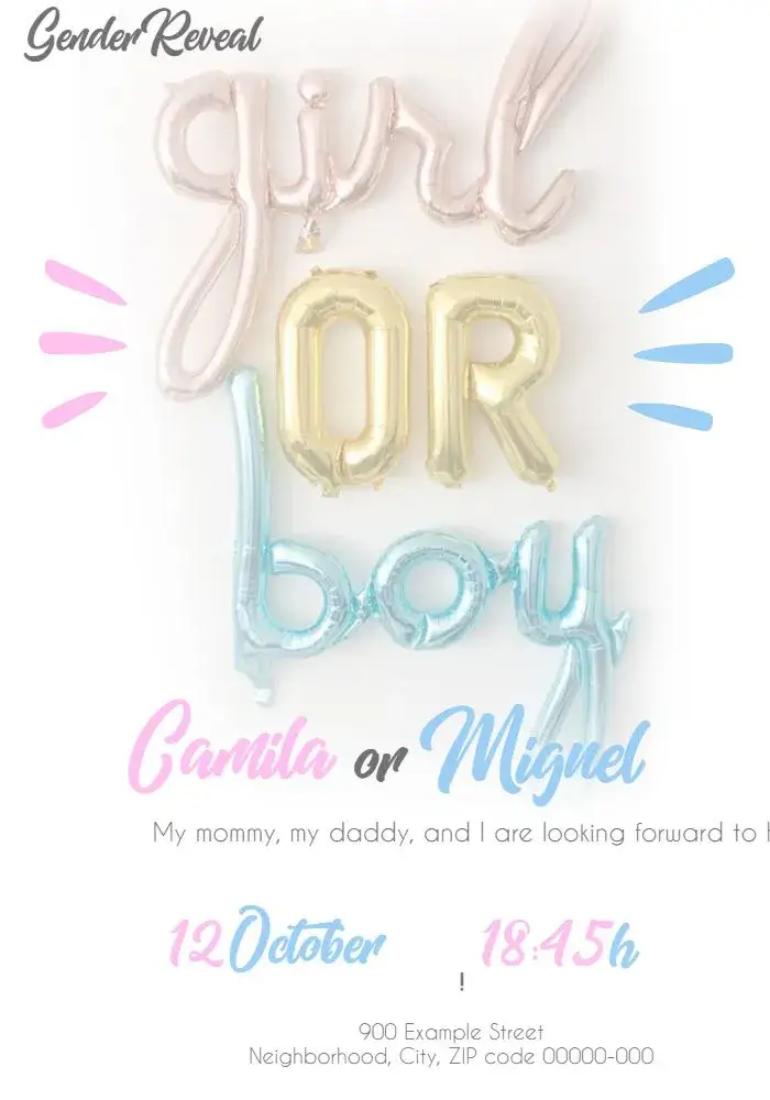 Invitation Blue Boy Or Girl Gender Reveal Tea – Gender Reveal theme minimalist, blue, pink, modern, baby shower