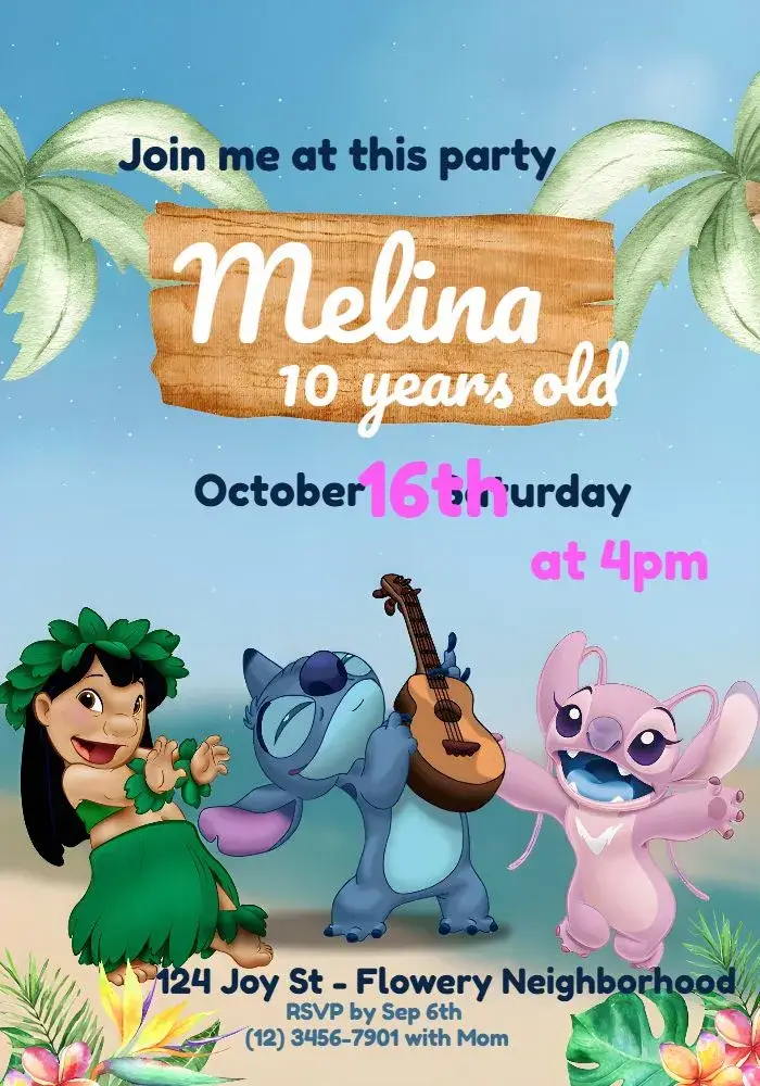 Lilo And Stitch Angel invitation