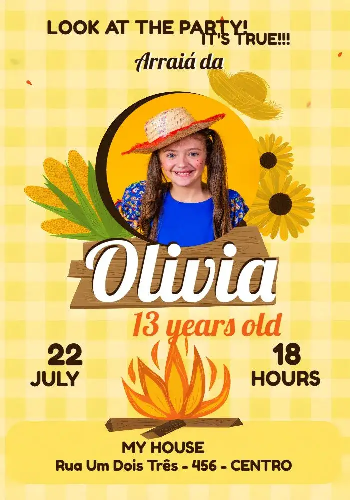 Invitation Country Corn And Sunflower With Brown Photo ā Birthday theme rustic, vintage, countryside, colorful, cheerful