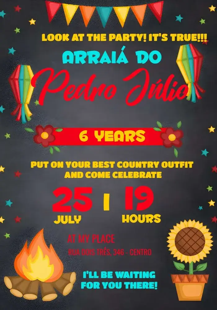 Invite Junina Party Festajunina Arraiá editable and customizable