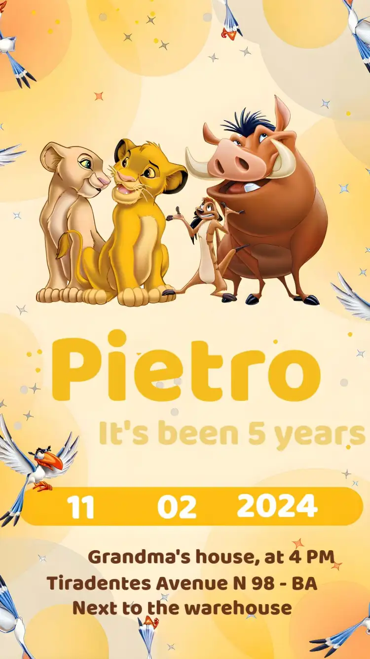 Invitation Yellow Lion King – Kids' Birthday Party theme yellow, brown, wild, fun, playful, themed