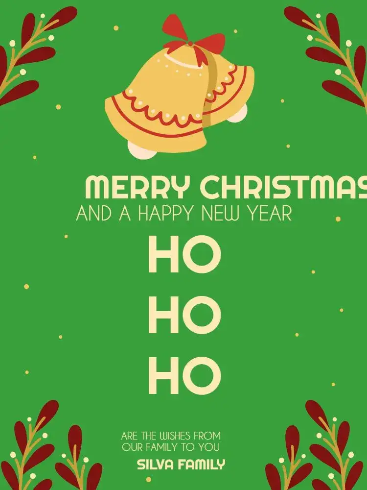 Invitation Green Dark Bells Christmas Card – Card theme dark green, golden, floral, playful, classic, festive