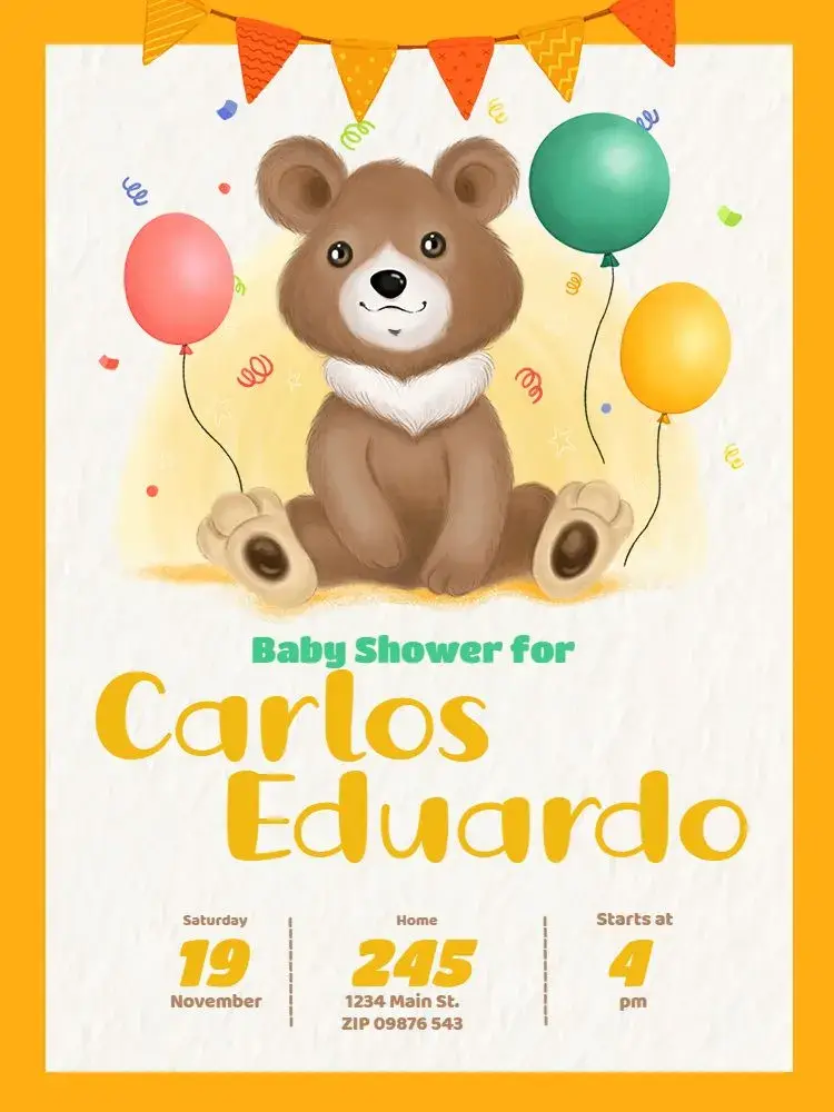 Diaper Tea Card Bear Balloon invitation