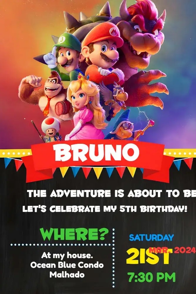Invite Colorful Mario Bros editable and customizable