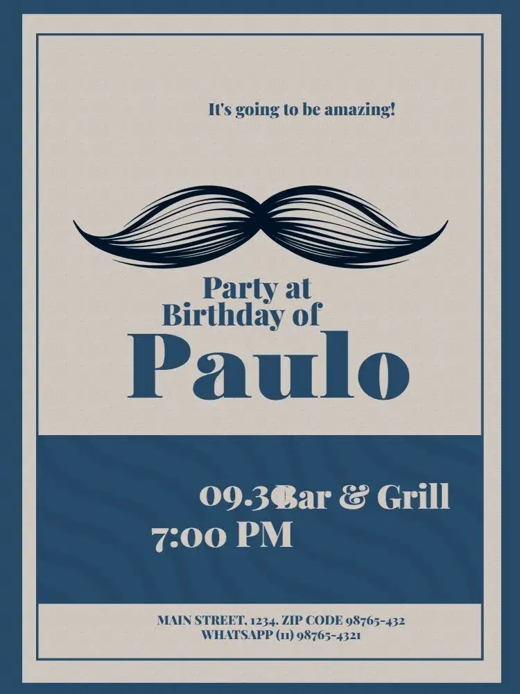 Light Blue Retro Clear Male Adult invitation