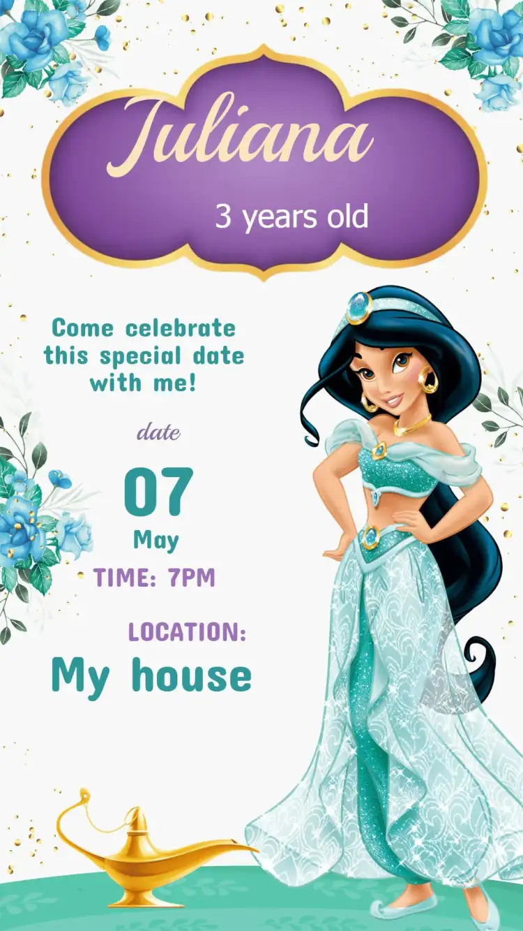 Princess Jasmine Birthday Invitation