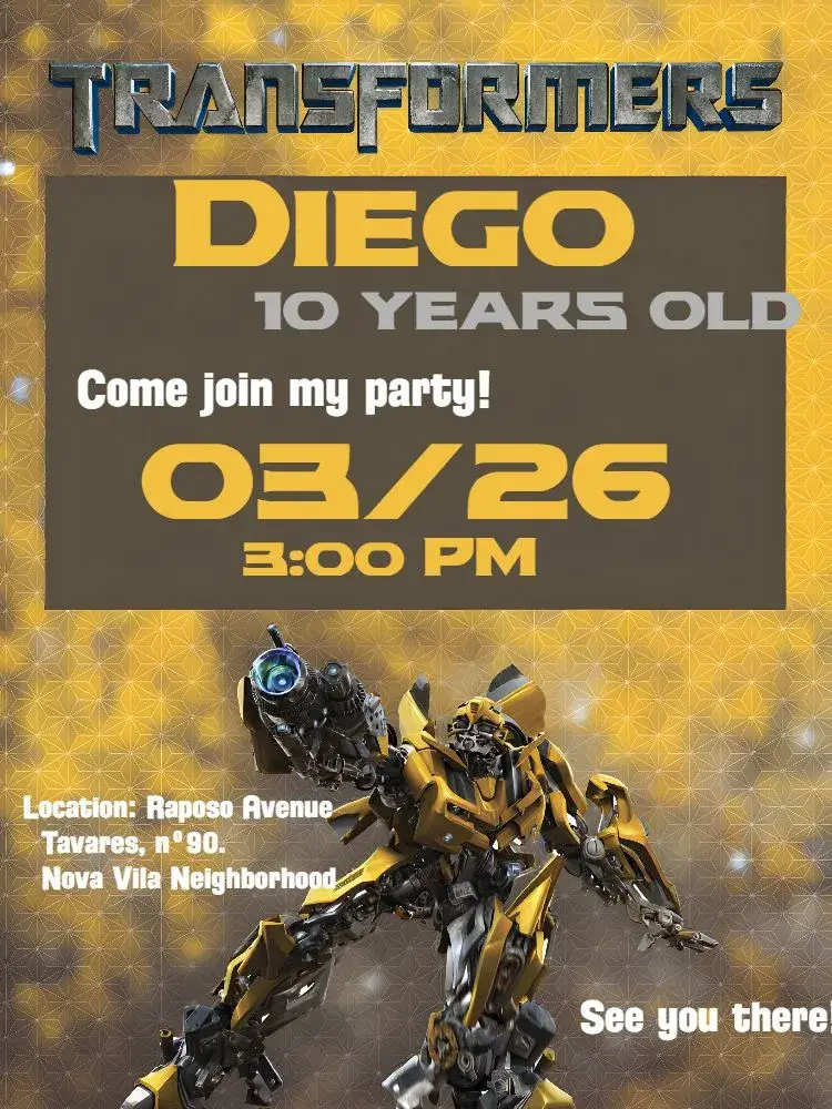 Yellow Transformers invitation
