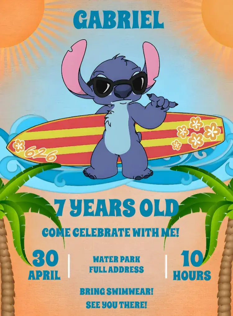 Stitch Pool Party Beach invitation