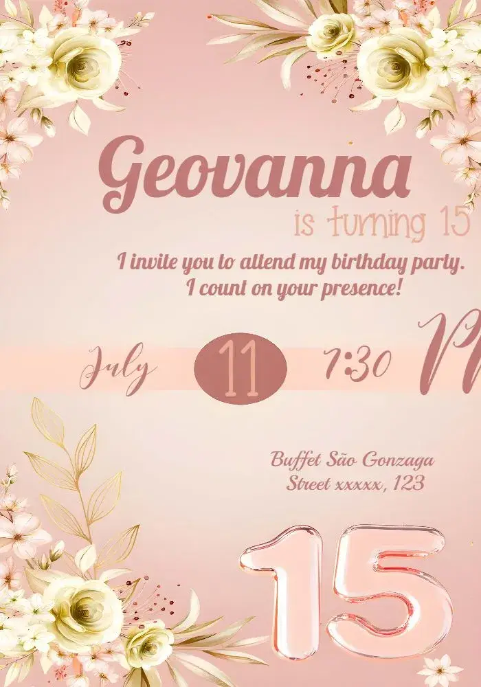 15 Years Rosé Gold Black invitation