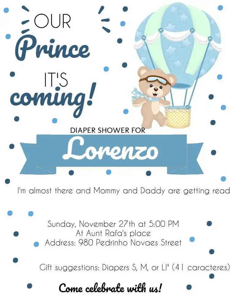 Brown Prince Teddy Bear Baby Shower invitation