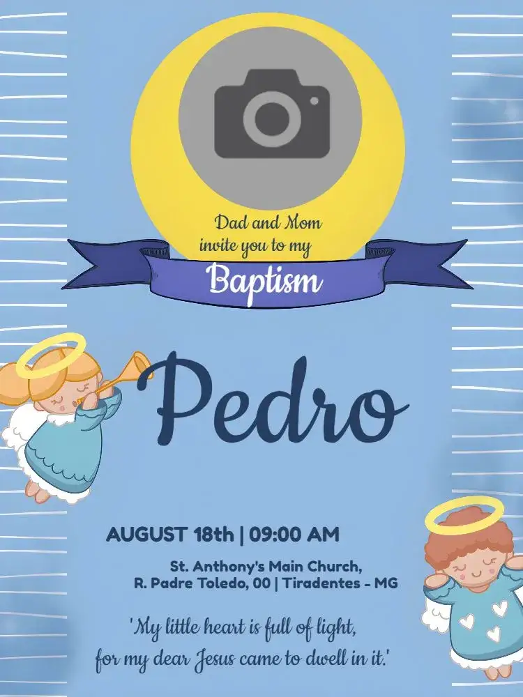 Invitation Baptism With Boy Photo – Baptism theme blue, little angels, childish, delicate, modern