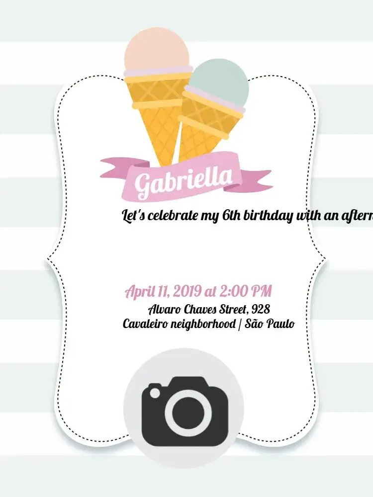 Invitation Female Ice Cream – Birthday theme delicate, colorful, cute, modern, ice cream illustrations