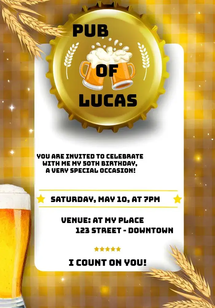 Invite Golden Pub editable and customizable