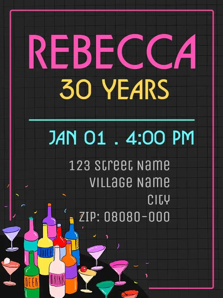 Invitation Virtual 30 Years - Colorful Color Block – Kids' Birthday Party theme colorful, color block, modern, fun, neon, childish