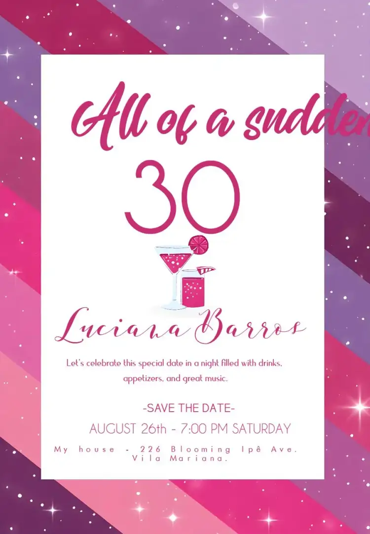 Invitation 30 Years Drinks Thirties – Sweet 15 theme pink, glitter, discotheque, Y2K, modern