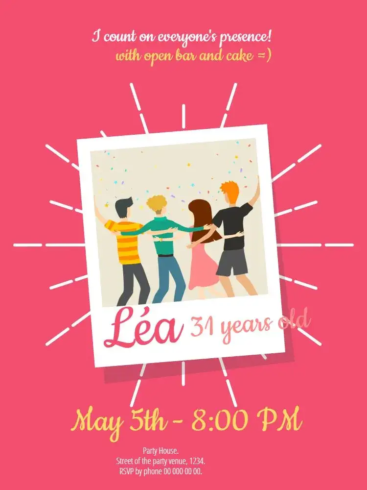 Invitation Digital Friendship – Birthday theme pink, fun, modern, elegant, relaxed