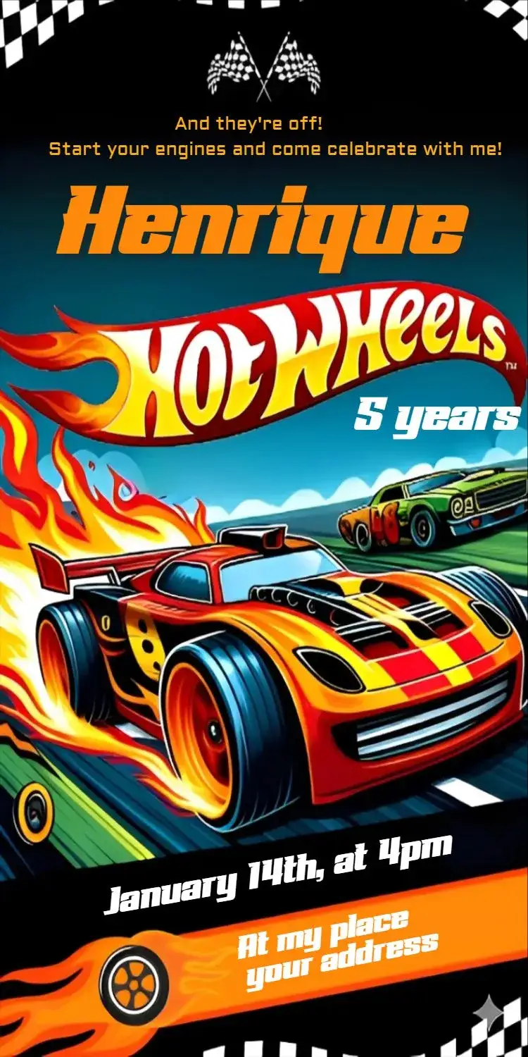 Invitation Hot Wheels 1 Invitation – Card theme racing theme, vibrant colors, modern style, graphic car elements, fun design, adventure-inspired