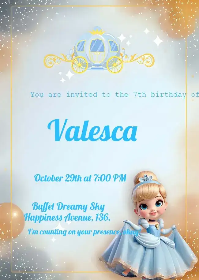 Invitation Cinderella Baby Girl – Most searched for theme blue, princess, Disney, magical, children's, colorful