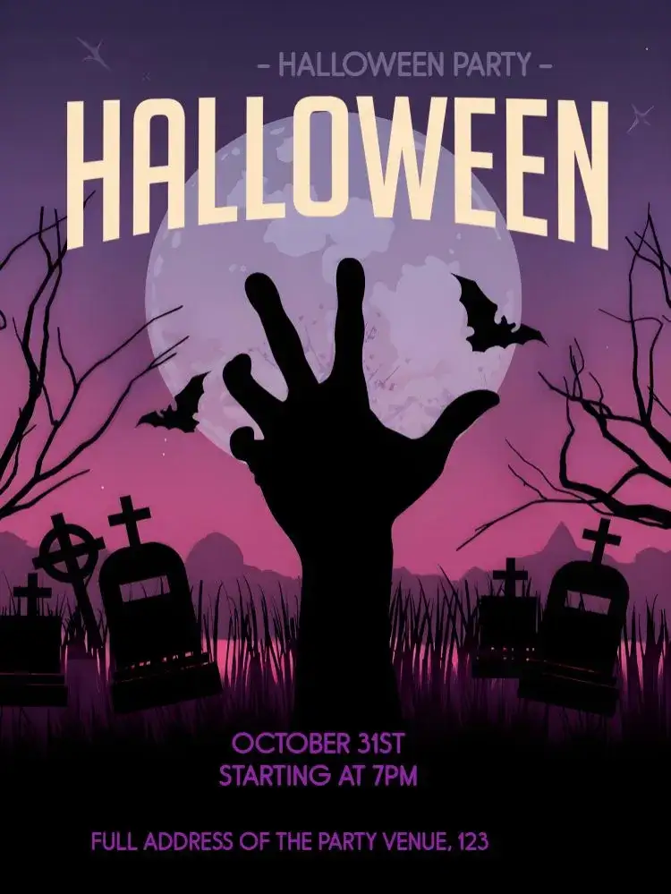 Invitation Zombie Halloween Party – Commemorative Dates theme purple, black, gothic, supernatural, fun, horror