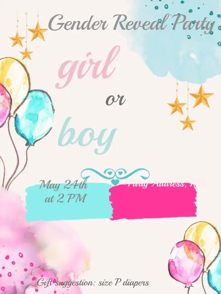 Baby Shower Gender Reveal Balloons And Stars Girl