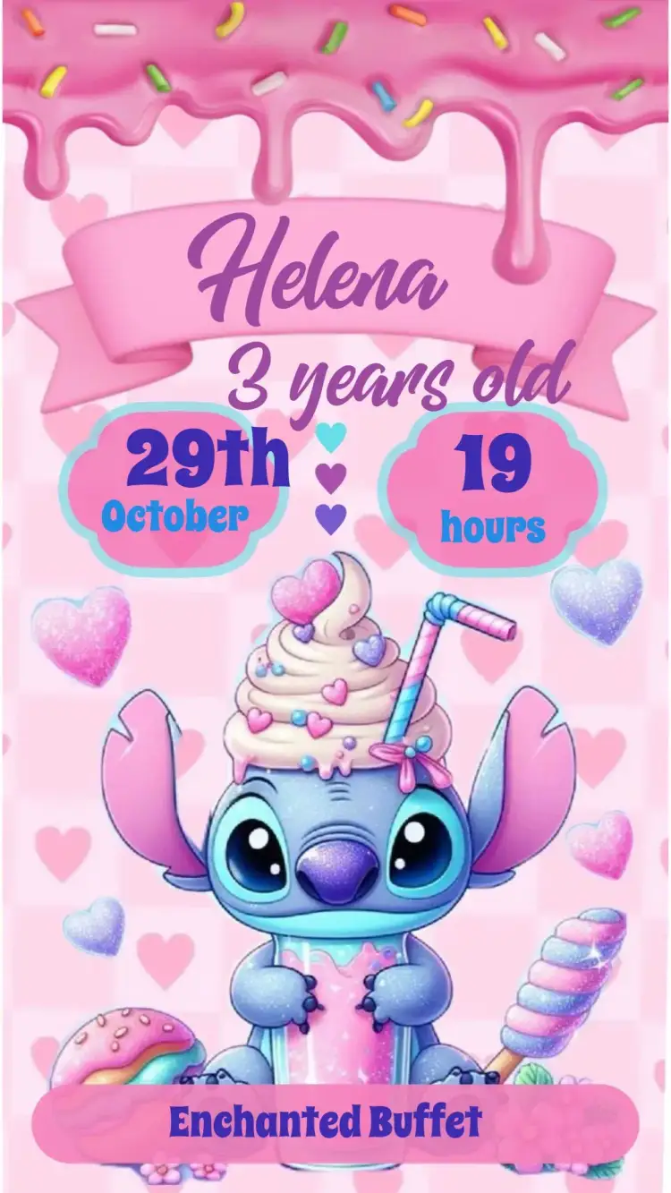 Invitation Stitch – Kids' Birthday Party theme colorful, fun-filled, themed, youthful, childlike