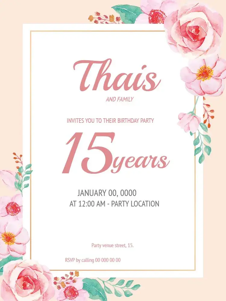 Invitation 15th Pink Birthday – Sweet 15 theme floral, delicate, pink, spring, modern