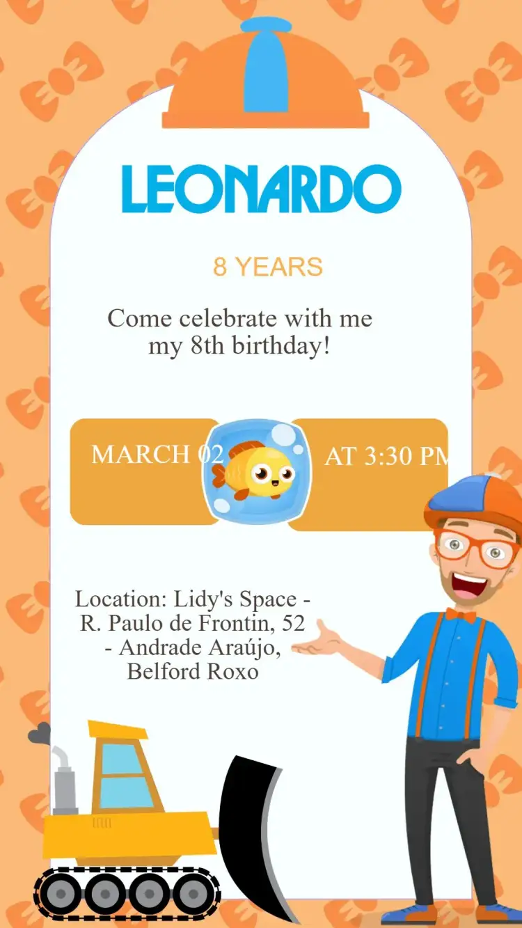 Invitation Blippi Birthday Invitation – Kids' Birthday Party theme colorful, fun, childish, themed, cheerful