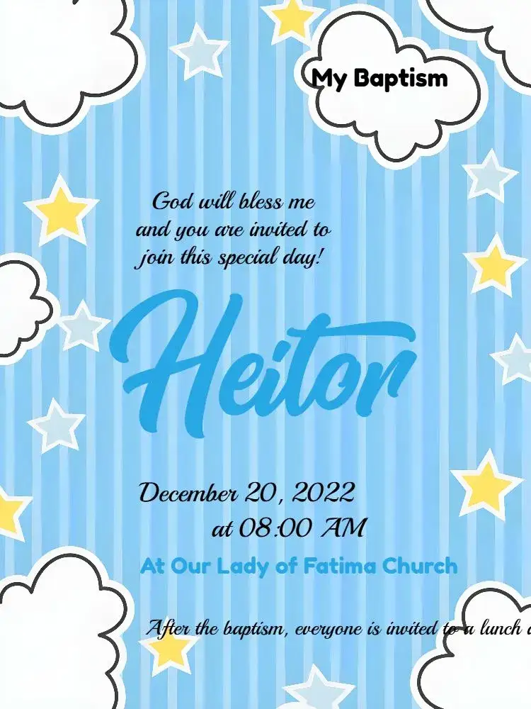 Invitation Angel Godmother Baptism – Baptism theme blue and white, little angel, clouds, minimalist style, modern design