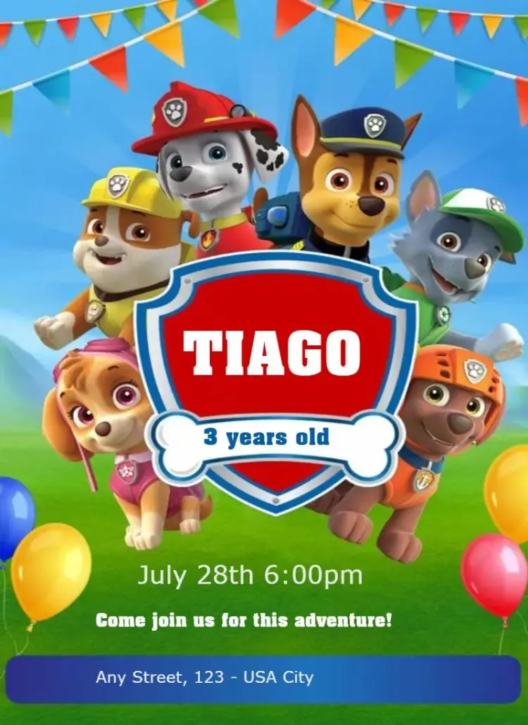 Invite Paw Patrol 2 editable and customizable