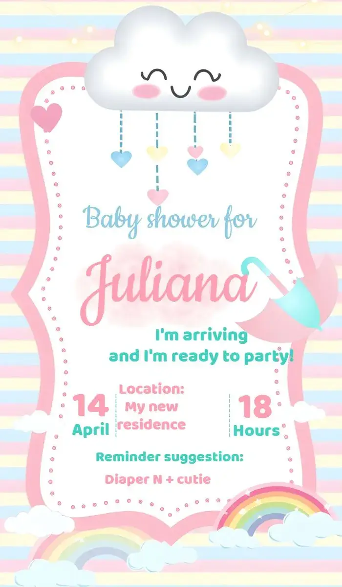 Invite Baby Shower - Diapers Rain Love Pink Bow editable and customizable