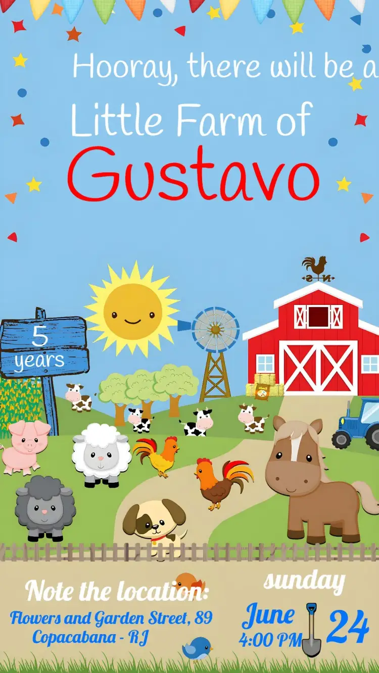 Farm Themed Colorful Birthday invitation