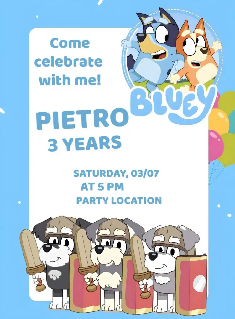 Invitation Bluey And Bingo Dog – Most searched for theme blue, fun, playful, childlike, modern