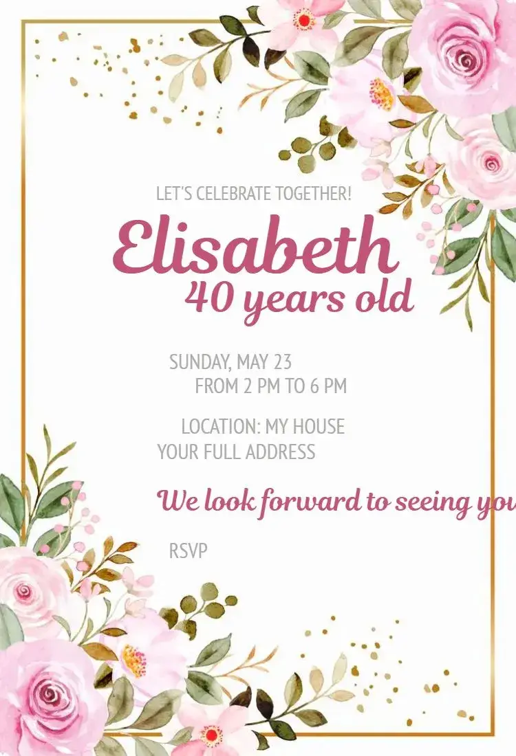Invite Pink Floral 1 editable and customizable