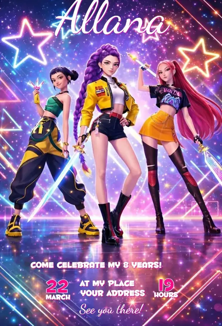 Invite Kpop Warriors 18 editable and customizable