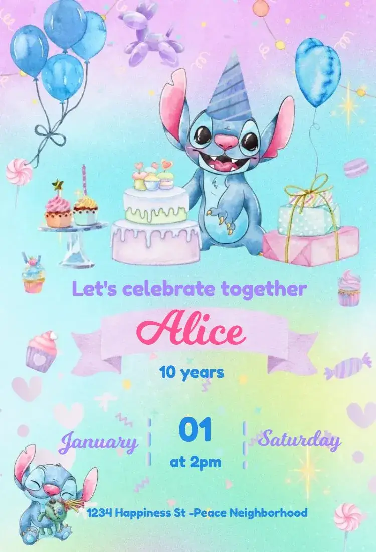 Watercolor Stitch Cupcake invitation