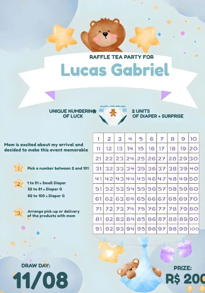 Invitation Tea Raffle Little Star Bear – Raffle Tea theme playful, soft, cute, star-studded, childlike, colorful