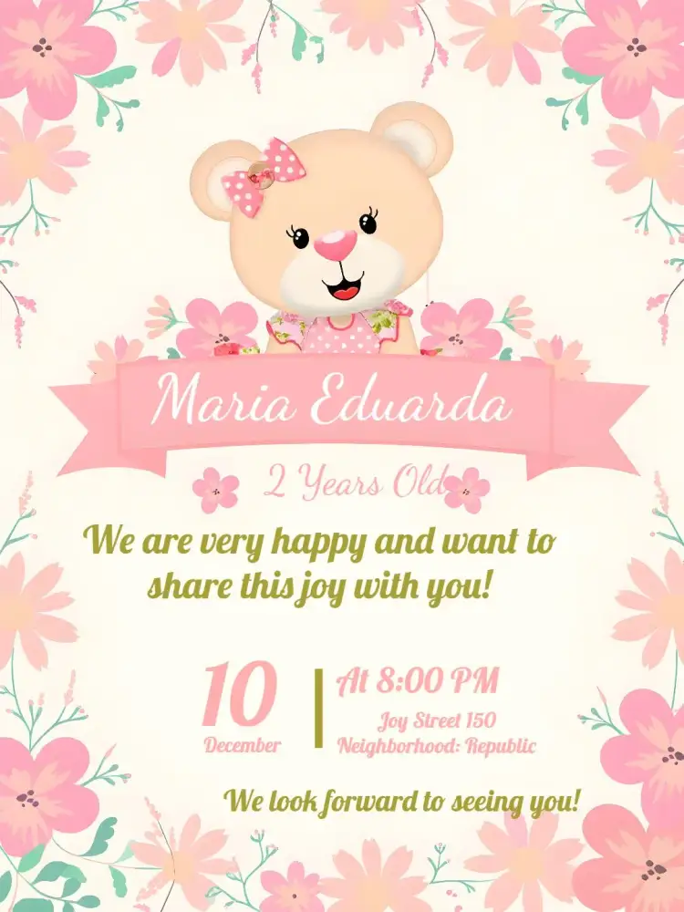 Invitation Pink Teddy Bear Balloon Raffle Tea – Raffle Tea theme pink, golden, green, cute, childish, fun