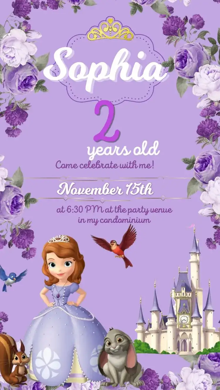 Invitation Little Princess Sofia – Kids' Birthday Party theme lilac, blue, princess, fun, childlike, magical