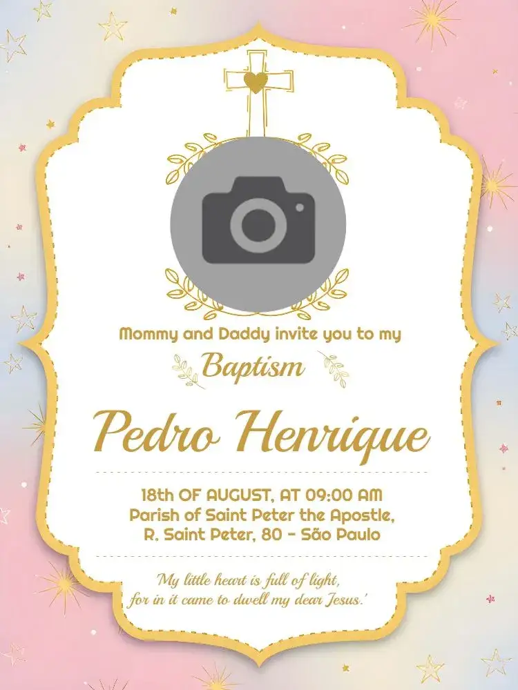 Invitation Golden Photo Baptism – Baptism theme golden, elegant, modern, minimalist, yellow, classic