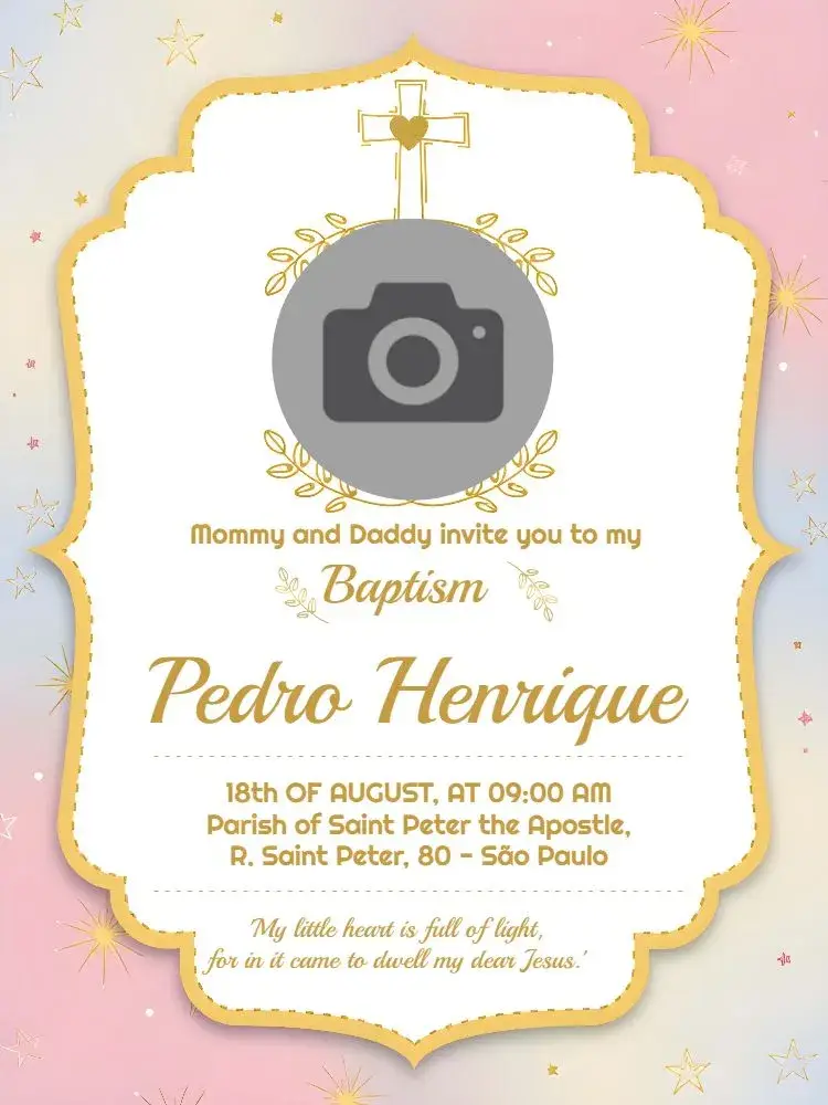 Golden Photo Baptism invitation