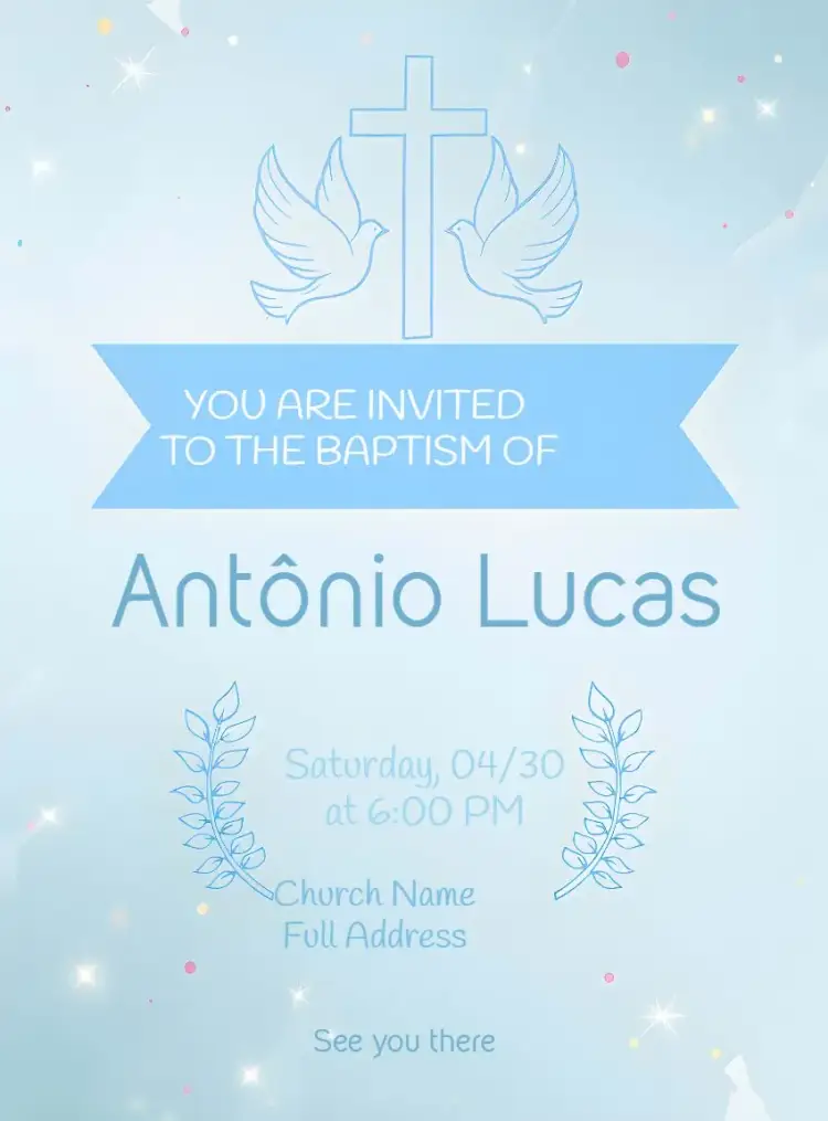 Invitation Baptism Flowers – Baptism theme floral, blue, modern, delicate, childlike