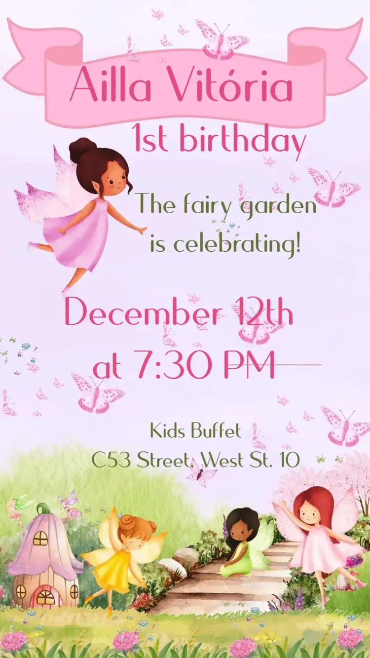 Invitation Fairy Garden – Kids' Birthday Party theme floral, magical, colorful, playful, fantasy, nature