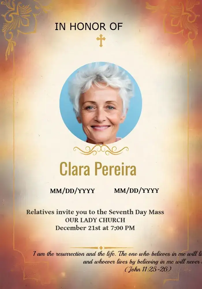 Invitation Seventh Day Mass With Photo Seventh – Commemorative Dates theme elegant, minimalist, subtle, black and white, classic, comforting